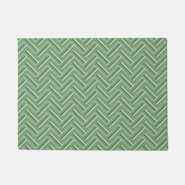 Olive green stripes double weave doormat (Front)