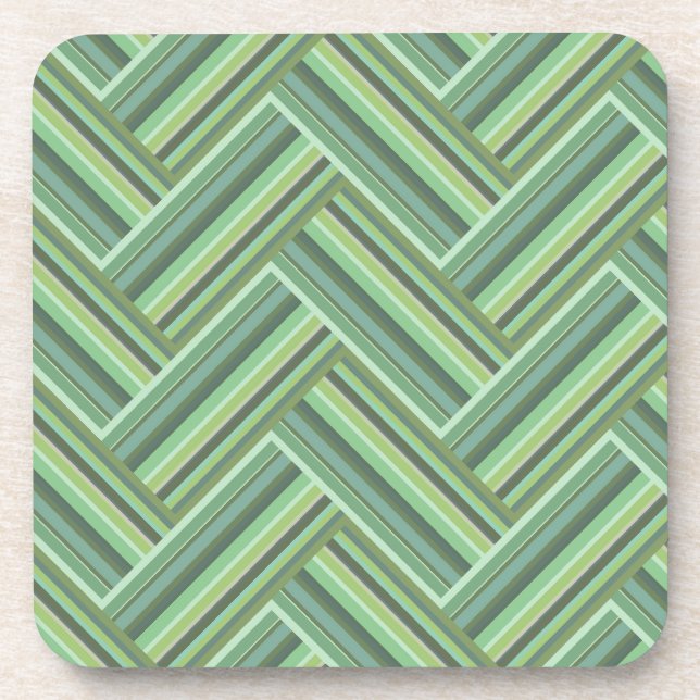 Olive green stripes double weave drink coaster (Front)