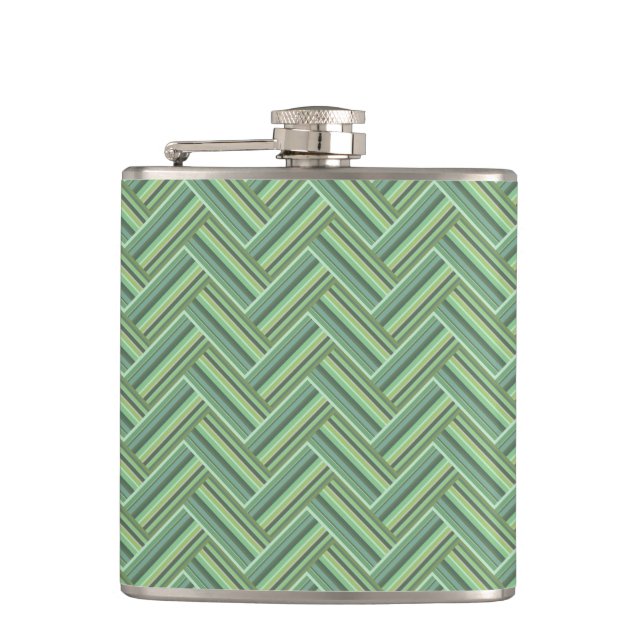 Olive green stripes double weave hip flask (Front)