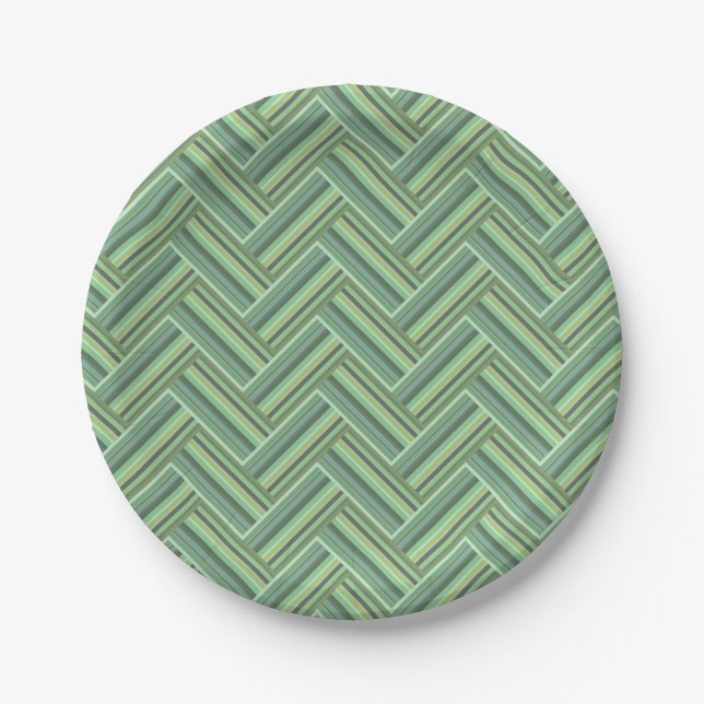Olive green stripes double weave paper plates (Front)