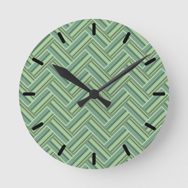 Olive green stripes double weave round clock (Front)