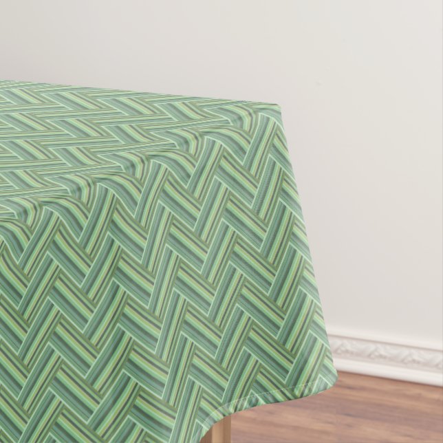 Olive green stripes double weave tablecloth (In Situ)