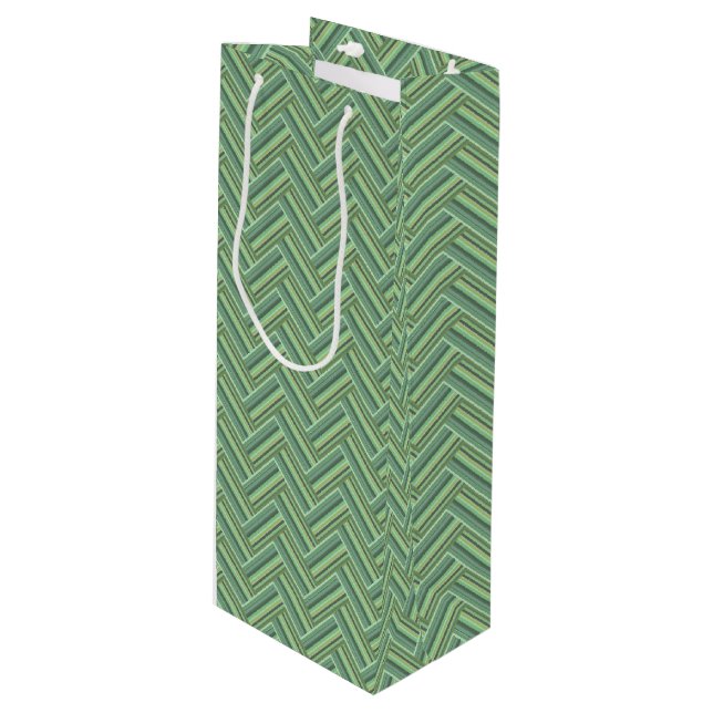 Olive green stripes double weave wine gift bag (Front Angled)