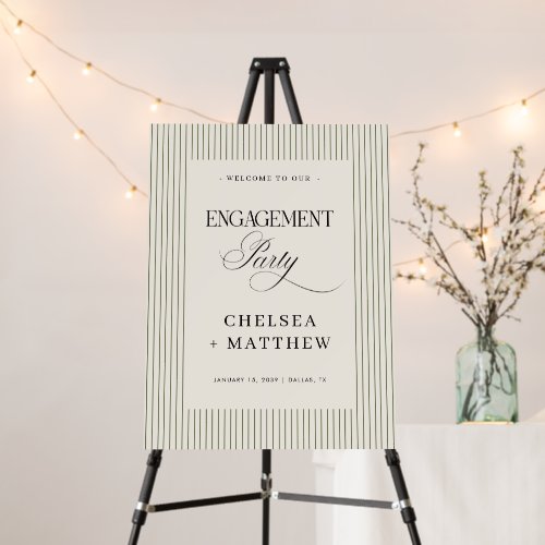 Olive Green Stripes Engagement Party Welcome Sign