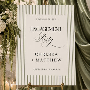 Olive Green Stripes Engagement Party Welcome Sign