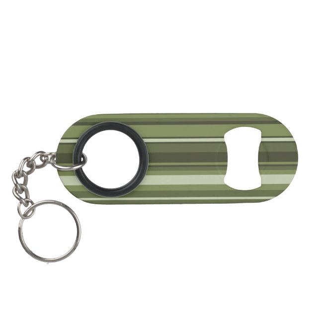 Olive green stripes keychain bottle opener (Back Horizontal)