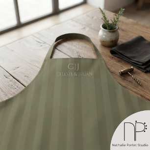 Olive Green Stripes Monogram Wedding Apron