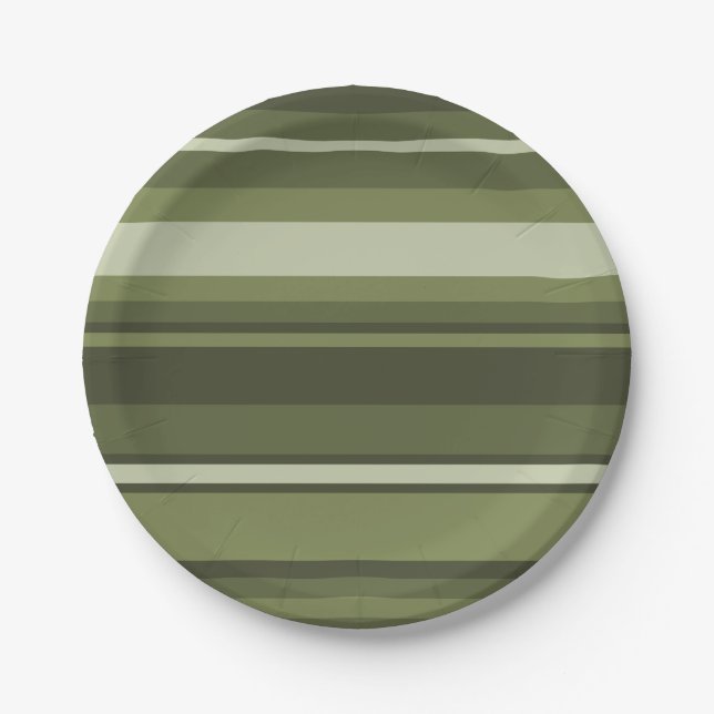 Olive green stripes paper plates (Front)
