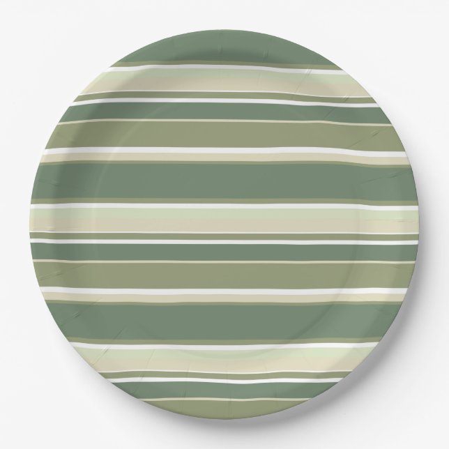 Olive green stripes paper plates (Front)