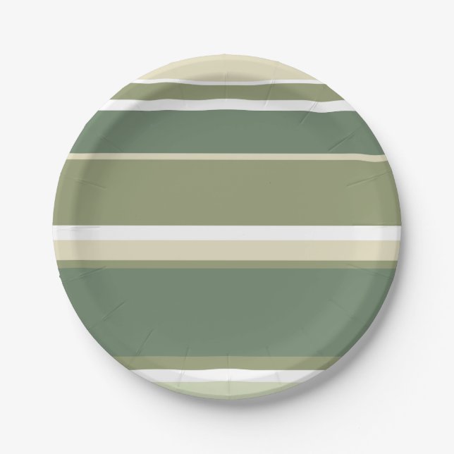 Olive green stripes paper plates (Front)
