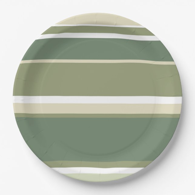 Olive green stripes paper plates (Front)