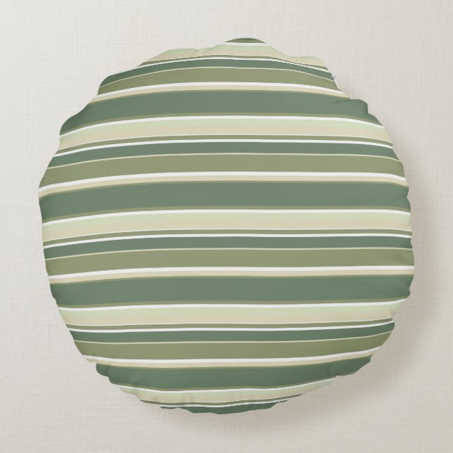 Olive green stripes round pillow (Back)