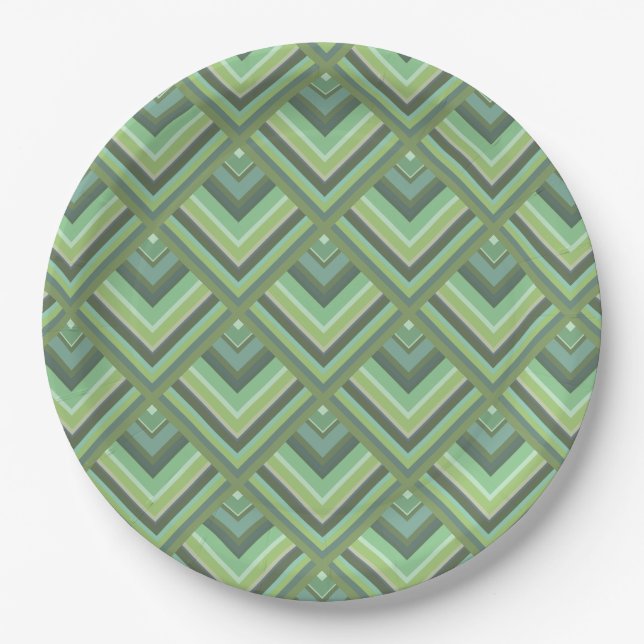 Olive green stripes scale pattern paper plates (Front)
