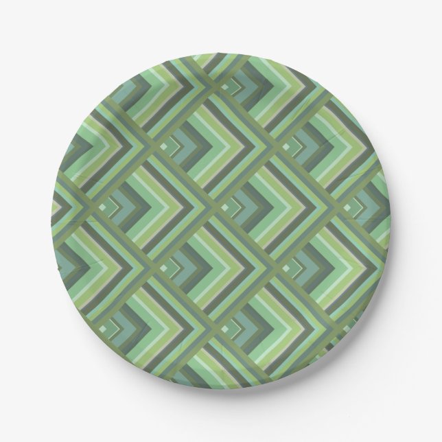 Olive green stripes scale pattern paper plates (Front)