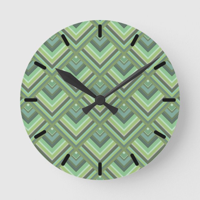 Olive green stripes scale pattern round clock (Front)