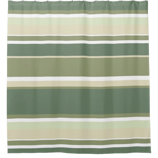 Olive green stripes shower curtain (Front)