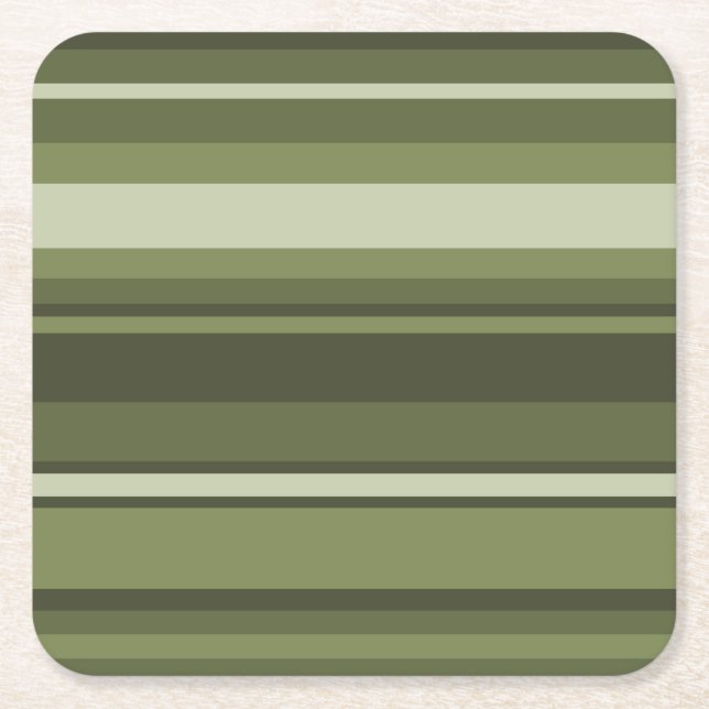 Olive green stripes square paper coaster (Front)