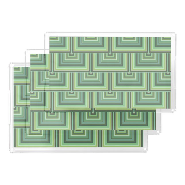 Olive green stripes square scales pattern acrylic tray (Set)