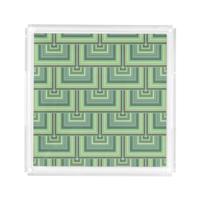 Olive green stripes square scales pattern acrylic tray (Front)