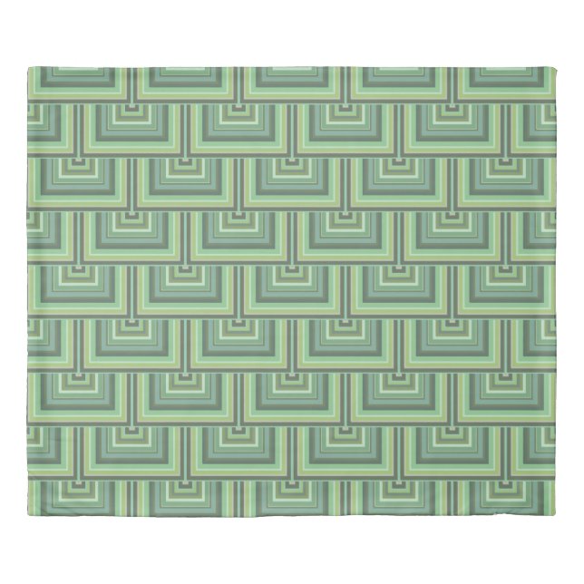 Olive green stripes square scales pattern duvet cover (Front)