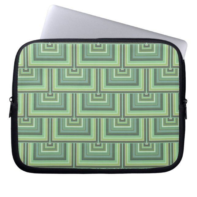 Olive green stripes square scales pattern laptop sleeve (Front)
