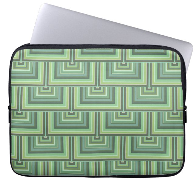 Olive green stripes square scales pattern laptop sleeve (Front)