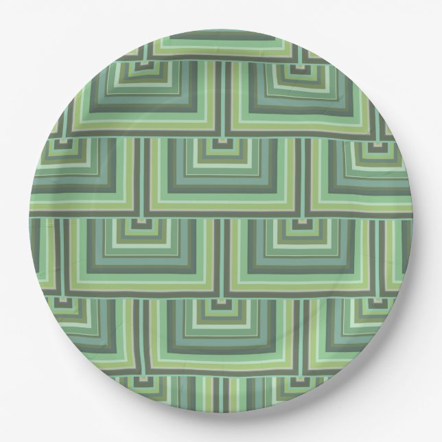 Olive green stripes square scales pattern paper plates (Front)