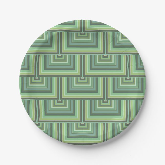 Olive green stripes square scales pattern paper plates (Front)