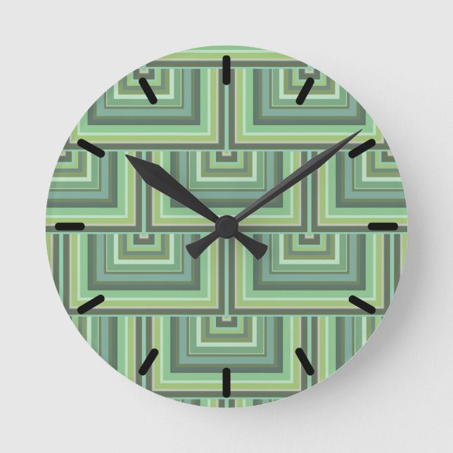 Olive green stripes square scales pattern round clock (Front)