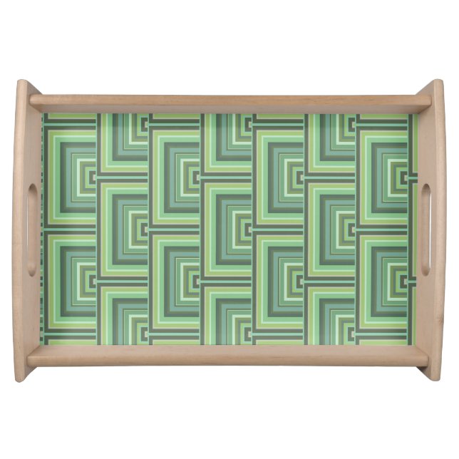 Olive green stripes square scales pattern serving tray (Front)