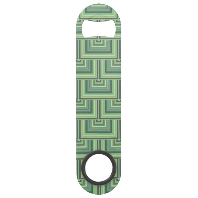 Olive green stripes square scales pattern speed bottle opener (Front)