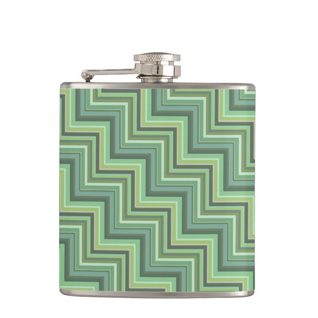 Olive green stripes stairs pattern flask (Front)
