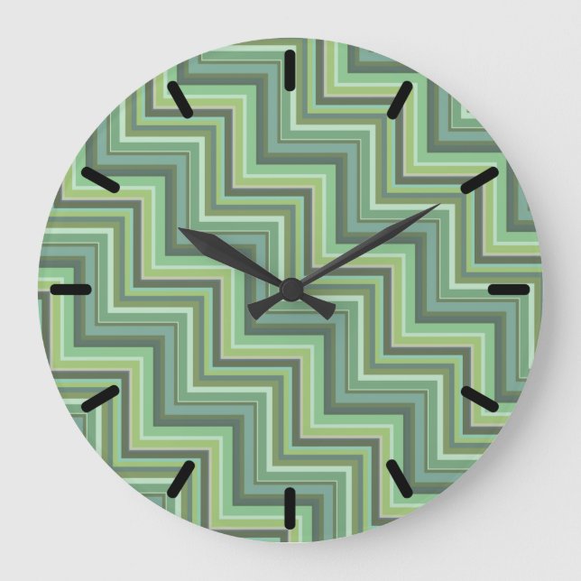 Olive green stripes stairs pattern large clock (Front)