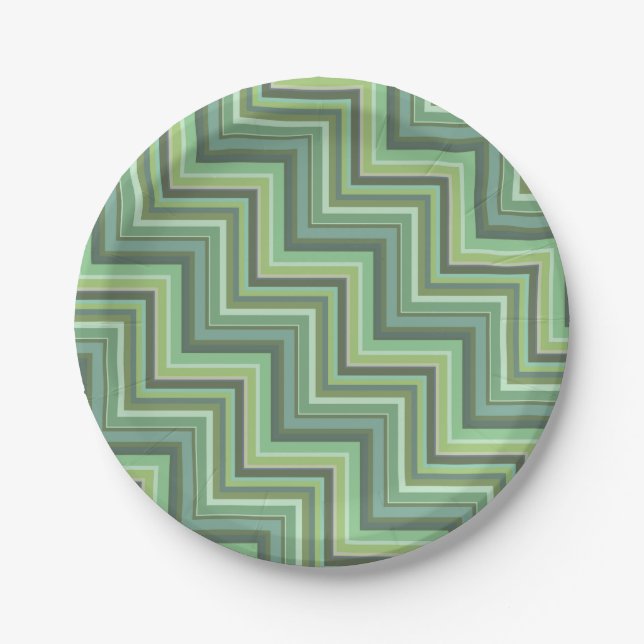 Olive green stripes stairs pattern paper plates (Front)