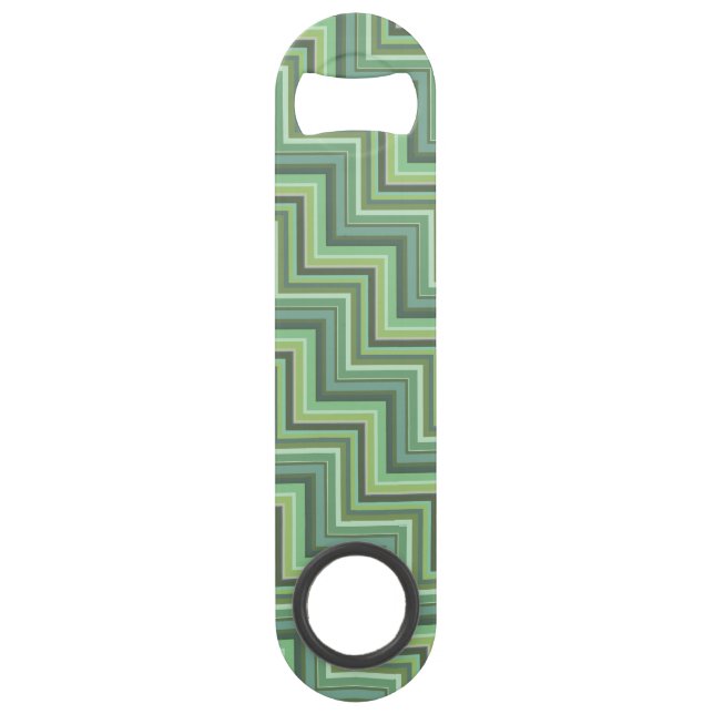 Olive green stripes stairs pattern speed bottle opener (Front)