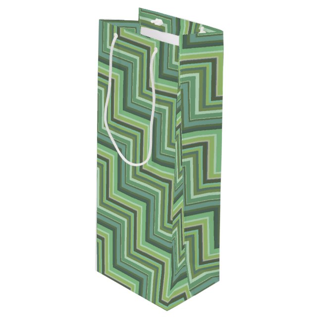 Olive green stripes stairs pattern wine gift bag (Front Angled)