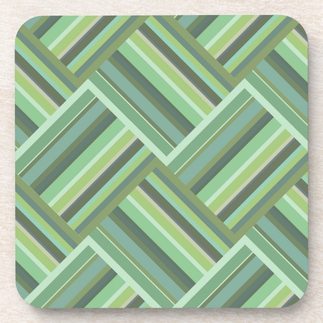Olive green stripes weave drink coaster (Front)