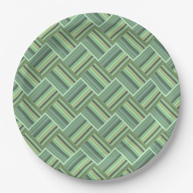 Olive green stripes weave paper plates (Front)