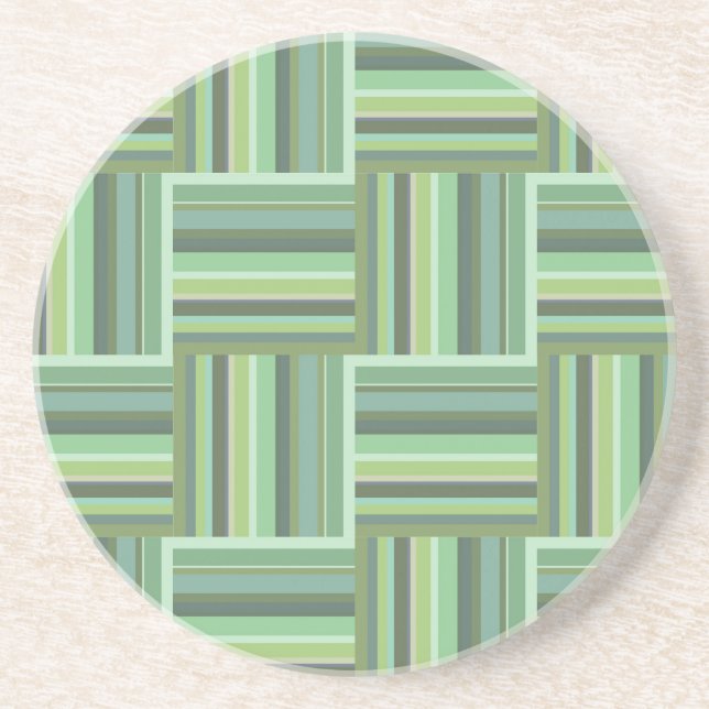 Olive green stripes weave pattern drink coaster (Front)