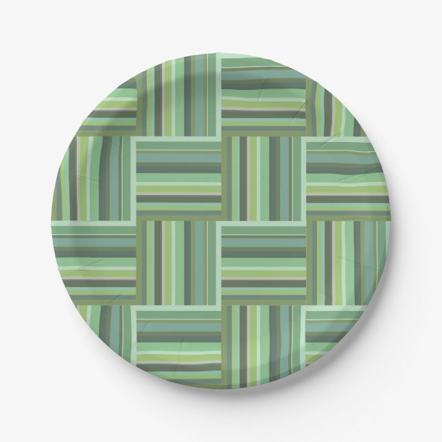 Olive green stripes weave pattern paper plates (Front)
