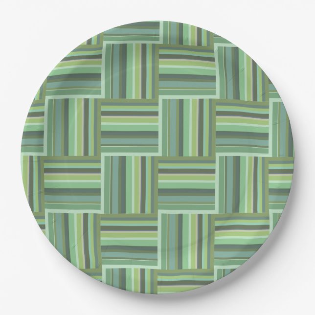 Olive green stripes weave pattern paper plates (Front)