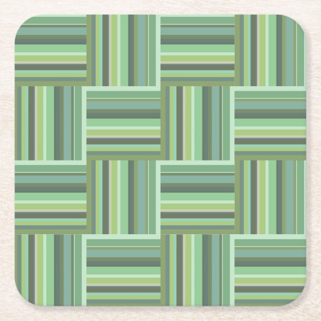 Olive green stripes weave pattern square paper coaster (Front)