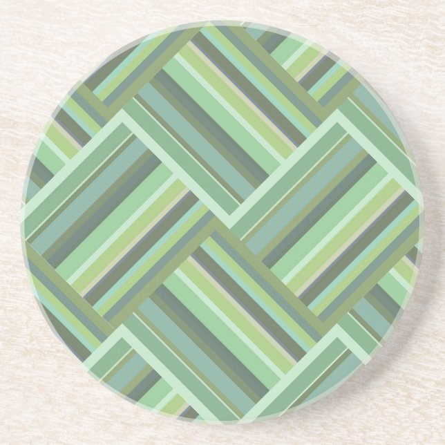 Olive green stripes weave sandstone coaster (Front)