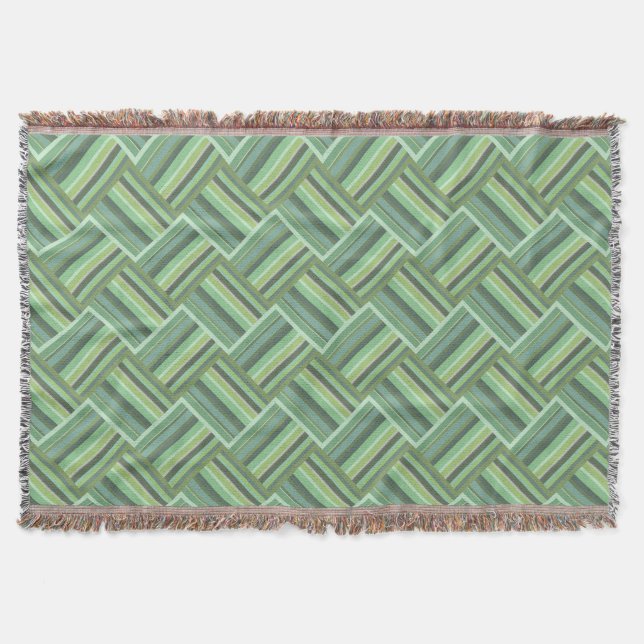 Olive green stripes weave throw blanket (Front)