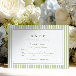 Olive Green Stripes Wedding RSVP Card