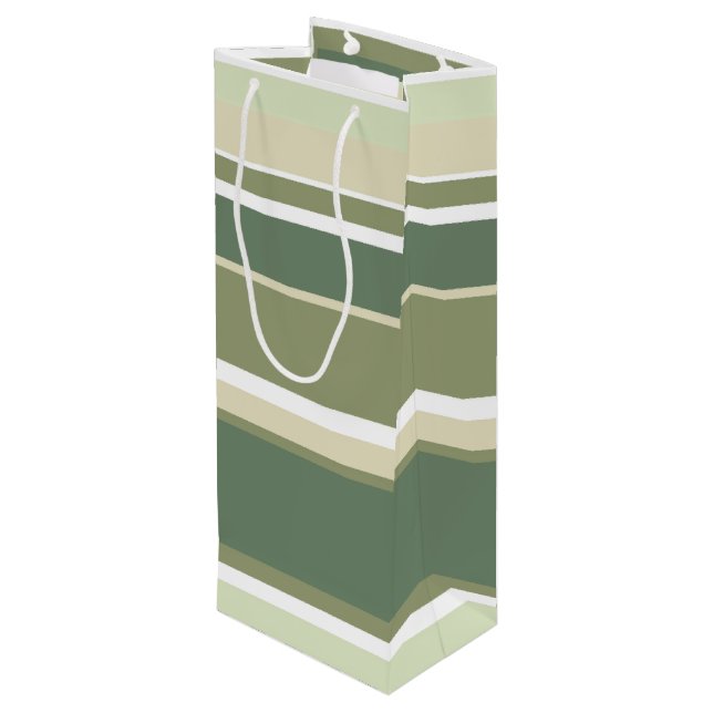 Olive green stripes wine gift bag (Back Angled)