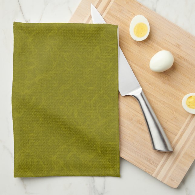 Olive green surface with subtle swirling pattern kitchen towel (Quarter Fold)