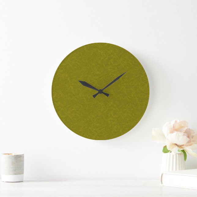 Olive green surface with subtle swirling pattern large clock (Home)