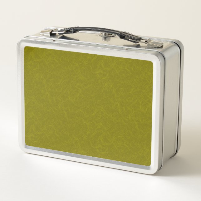 Olive green surface with subtle swirling pattern metal lunch box (Back)