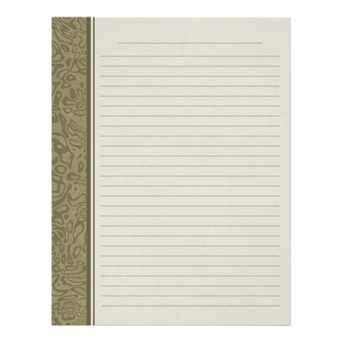 Olive Green Swirl Pattern Lined Binder Paper Letterhead Template